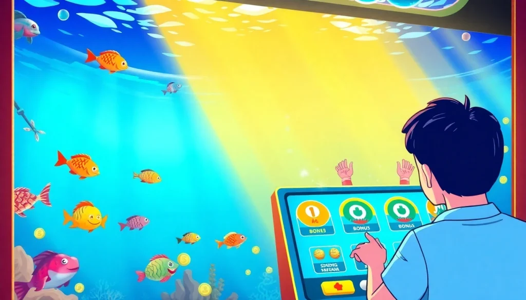 Experience the thrill of Bắn Cá Happyluke as players engage in shooting colorful fish to win exciting rewards in a fun arcade setting.
