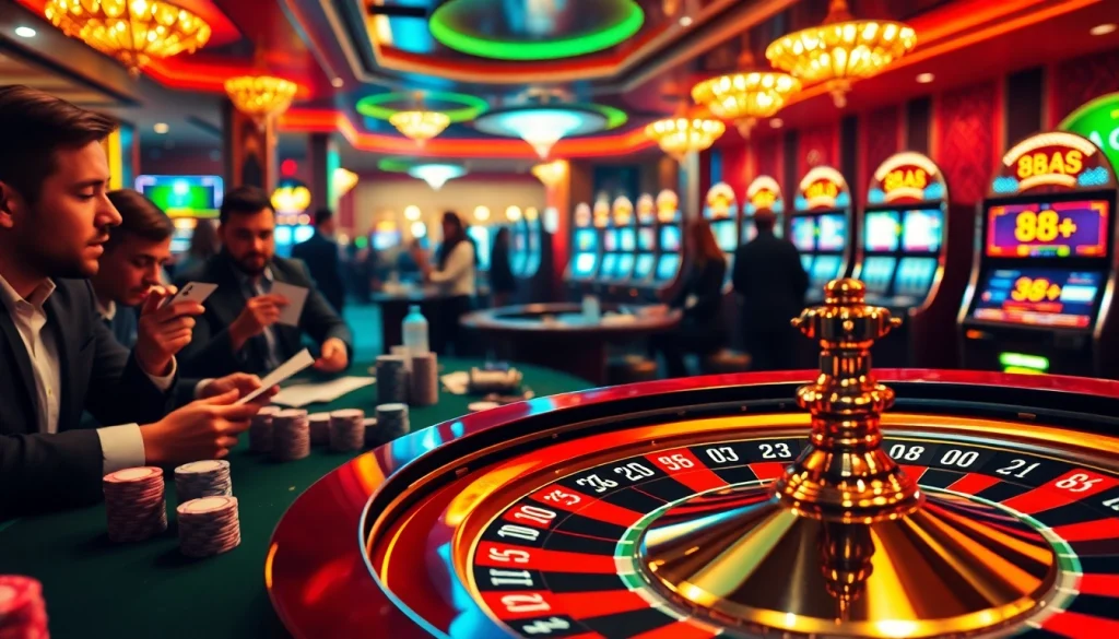 Players enjoying their game at a dazzling casino with the number 88aa highlighted on the poker table.
