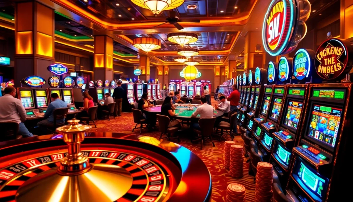 Exciting casino environment at 58Win featuring poker and slot machines.