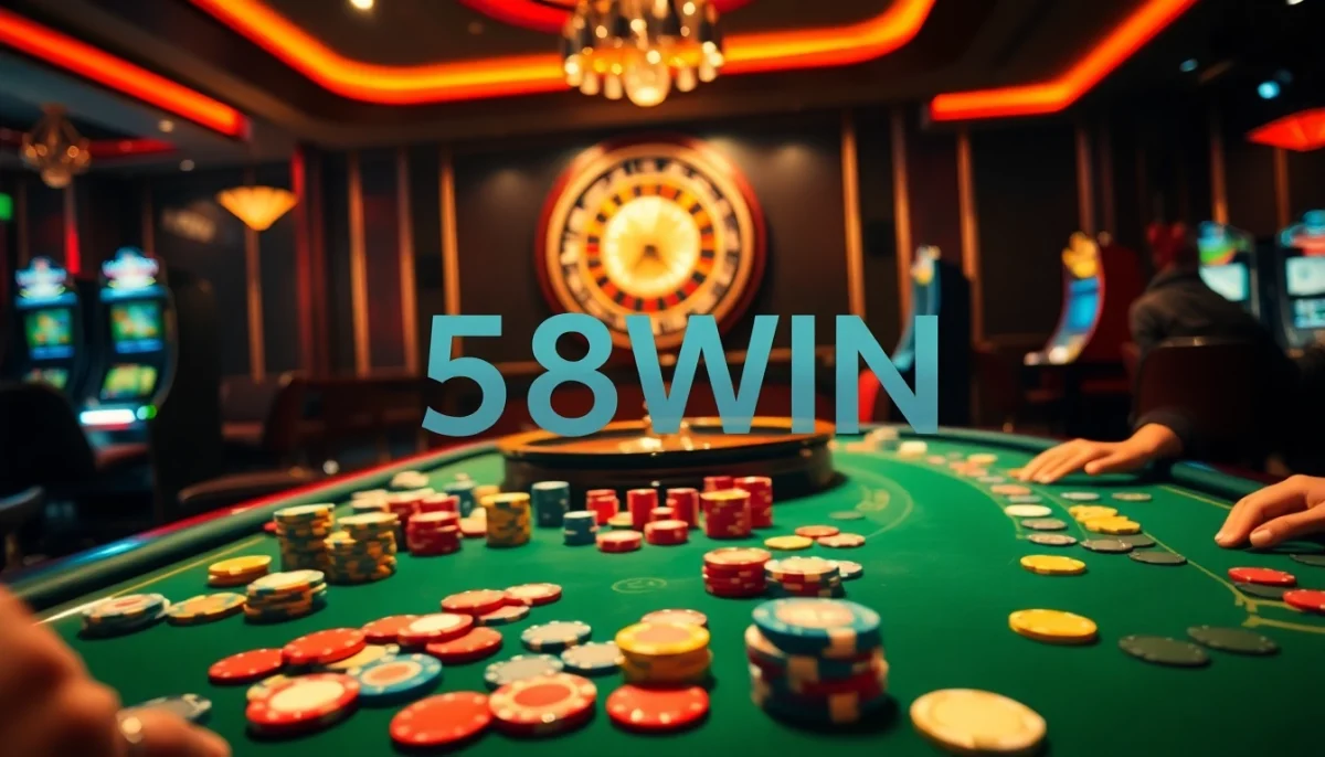 Experience the thrill of winning at the 58WIN casino, featuring action-packed poker games and a dazzling roulette wheel.