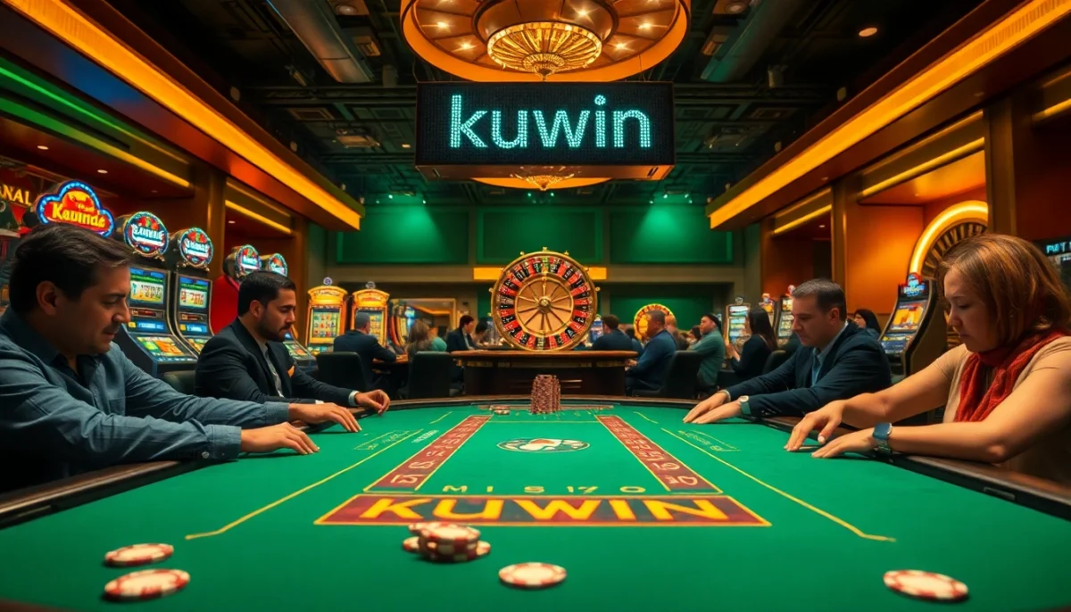 Kuwin casino scene showcasing intense poker action with engaged players.