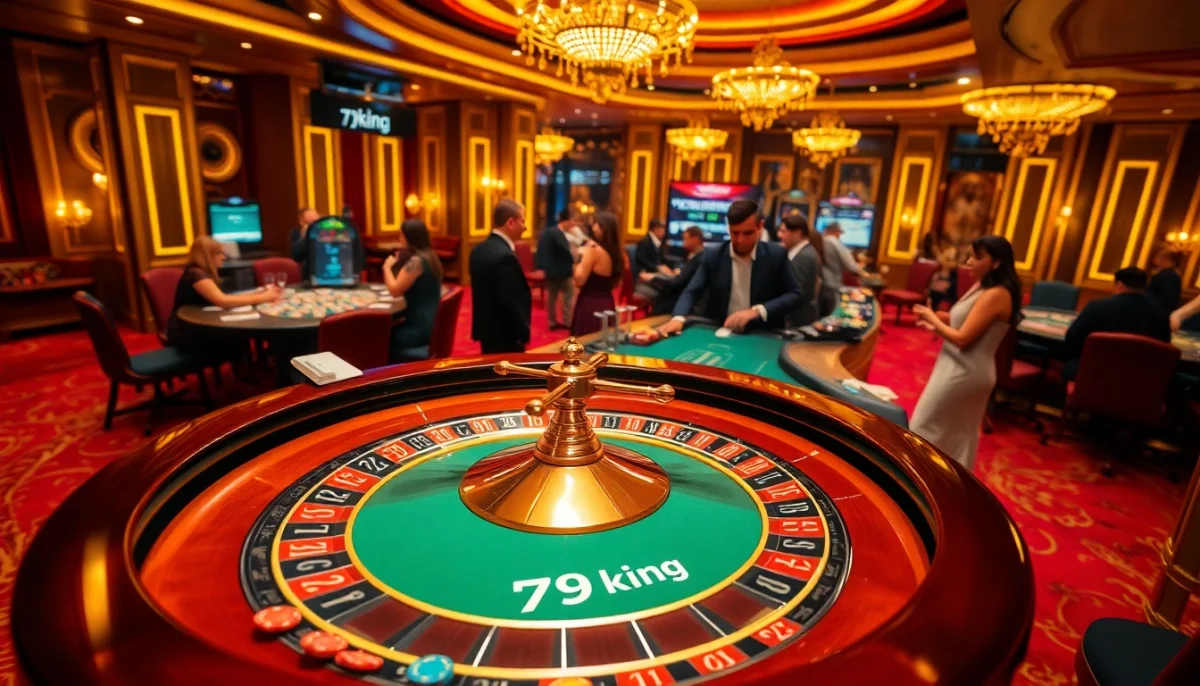 Players enjoying a thrilling roulette game at 79king casino, surrounded by vibrant chips and exciting atmosphere.