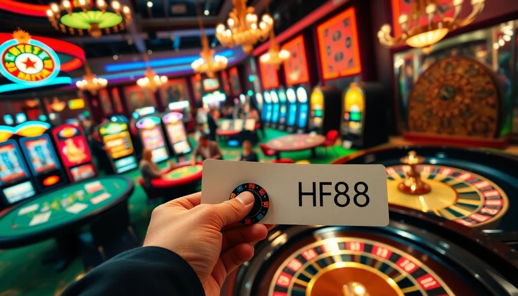 HF88 betting chip on a vibrant casino table filled with excitement and winning opportunities.
