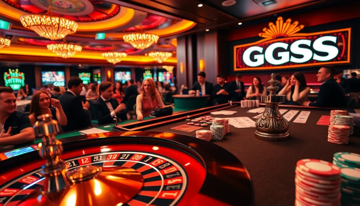 Casino scene showcasing intense roulette action, with players excitedly betting on GGSS.