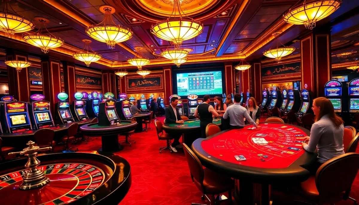 Experience the excitement of XX88 Casino games with vibrant tables, roulette, and eager players.