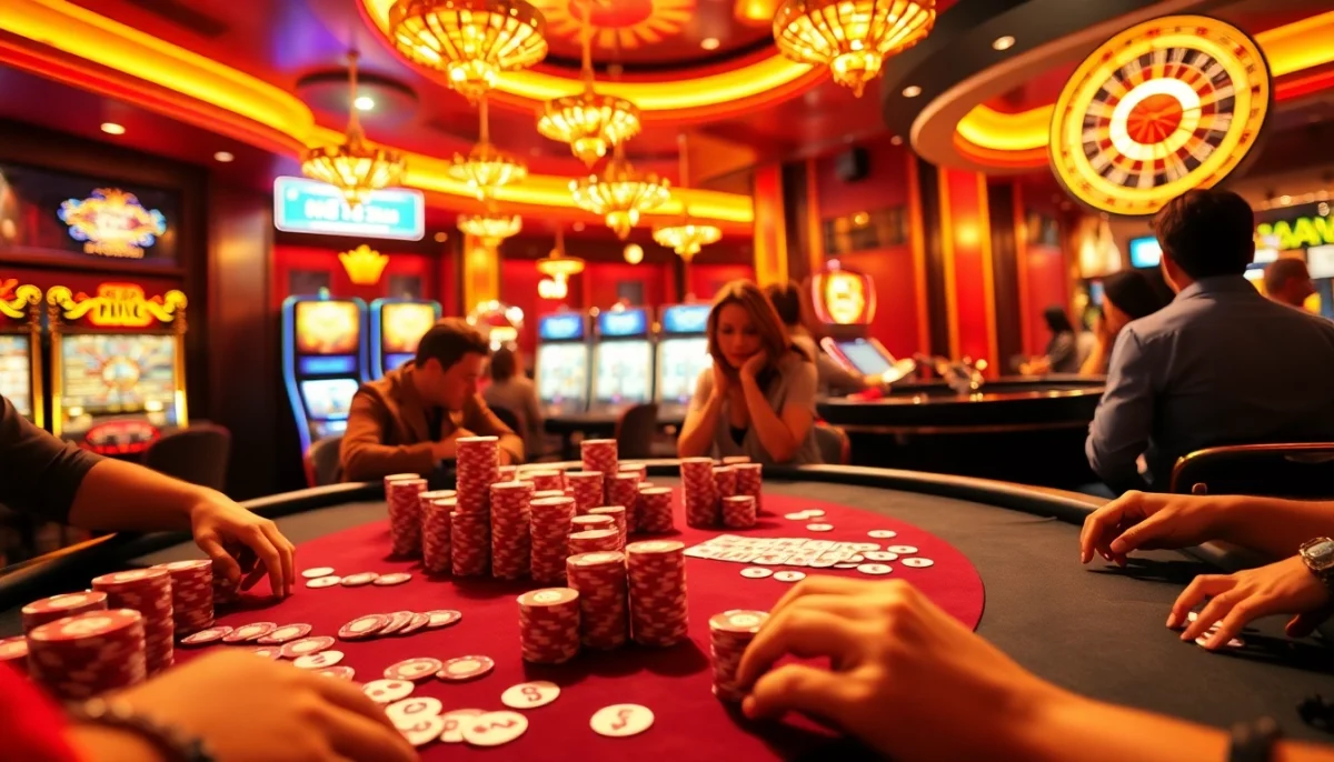 UU88 casino scene featuring poker table & slot machines alive with excitement.