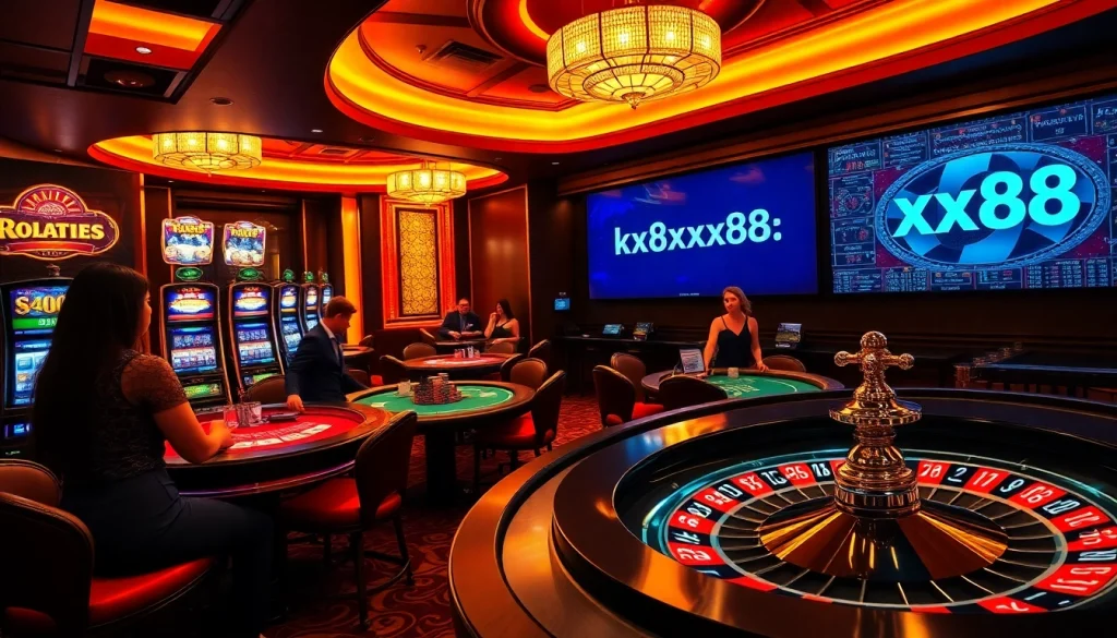 Experience the thrill of https://xx88.xyz/ with vibrant casino tables, slot machines, and excited players.