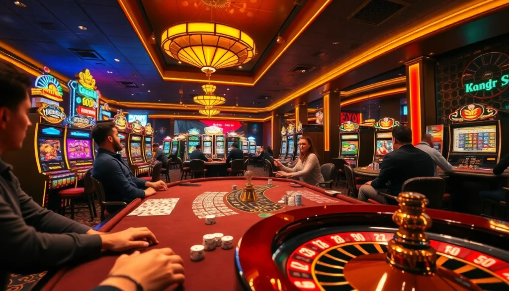 Experience the thrill of gambling with KINGFUN on a lively casino floor featuring exciting games and players.